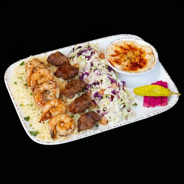 Surf and Turf Kebab Plate.