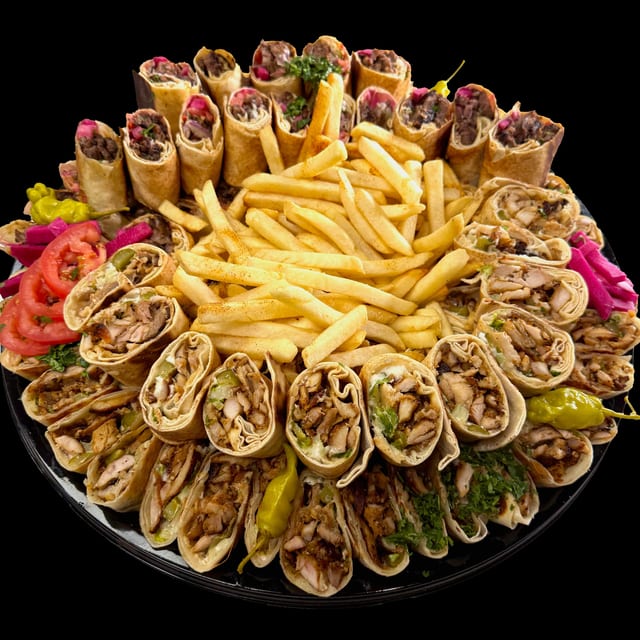 Chicken Shawarma Sandwich Party Tray w/ Fries.